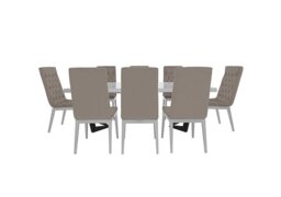 Palazzo 160cm Extending Dining Table in Glossy White with 8 Capitonne Buttoned Chairs - Scarlet Taupe