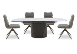 Icon White Extending Dining Table and 4 Diva Chairs with Bronze Legs - 180-cm