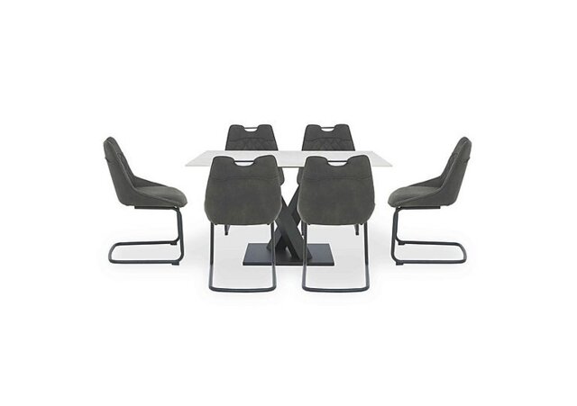 Warrior Crystal White Compact Fixed Dining Table with 6 Cantilever Chairs - White