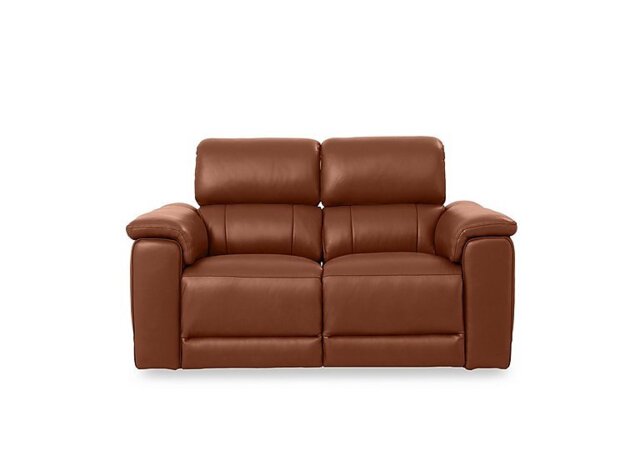 Genius Leather 2 Seater Power Recliner Sofa with Power Headrests and Bluetooth Speakers - Montana Butterscotch
