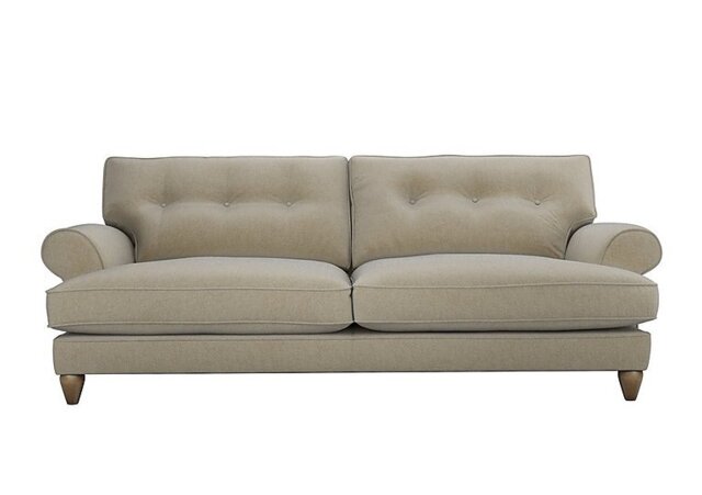 The Lounge Co. - Bronwyn 4 Seater Fabric Classic Back Fibre Fill Sofa with Walnut Feet - Quiet Fawn