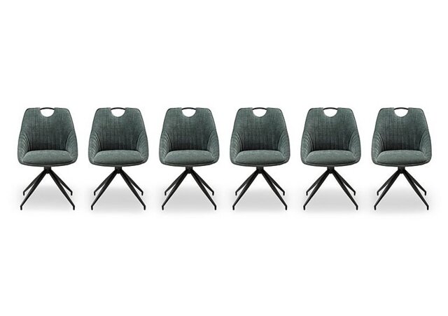 Petra Set of 6 Fabric Swivel Dining Chairs - Green