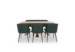 Hanoi Fixed Dining Table with Wooden Base and 3 Faux Leather Chairs and a Bench - Bottle Green
