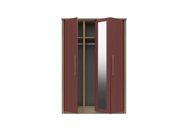 London Bedrooms - Chelsea 3 Door Bifold Wardrobe with Mirror Door and Gold Handles