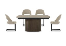 Tiber Draw Leaf Extending Dining Table with 4 Cantilever Chairs - 160-cm