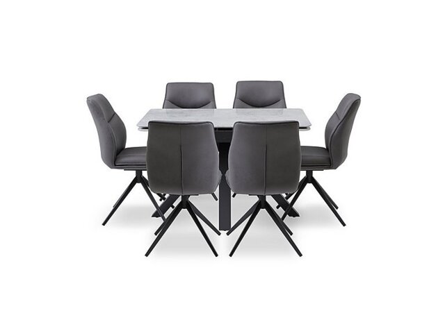 Bastille Draw Leaf Extending Dining Table and 6 Faux Leather Swivel Chairs