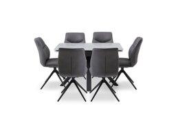 Bastille Draw Leaf Extending Dining Table and 6 Faux Leather Swivel Chairs