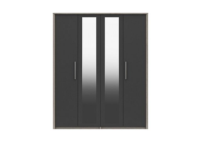 London Bedrooms - Euston 4 Door Tall Wardrobe with Mirrors - Grey Oak/Graphite Gloss