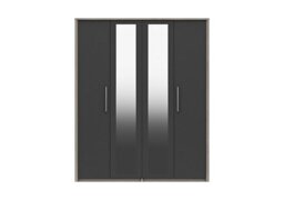 London Bedrooms - Euston 4 Door Tall Wardrobe with Mirrors - Grey Oak/Graphite Gloss