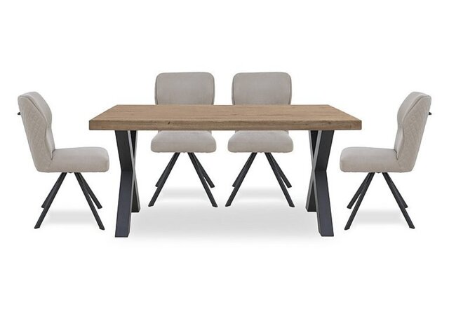 Bodahl - Terra 160cm Compact Straight Edge Dining Table with X Shaped Legs and 4 Taupe Fabric Swivel Chairs