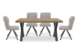 Bodahl - Terra 160cm Compact Straight Edge Dining Table with X Shaped Legs and 4 Taupe Fabric Swivel Chairs