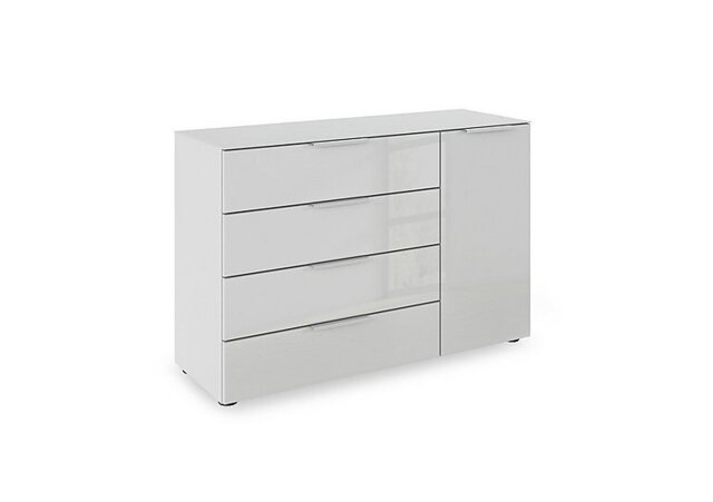 Rauch - Haven 4 Drawer 1 Door Glass Chest with Glass Top and Front - Silk Grey/Silk Grey Front