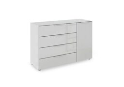 Rauch - Haven 4 Drawer 1 Door Glass Chest with Glass Top and Front - Silk Grey/Silk Grey Front
