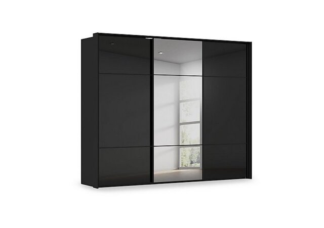 Rauch - Haven 280cm 3 Door Slider Wardrobe with 2 Glass Doors and 1 Mirror Door - Black Glass