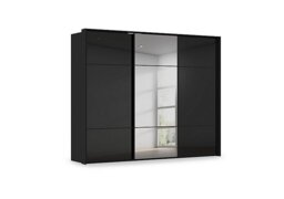 Rauch - Haven 280cm 3 Door Slider Wardrobe with 2 Glass Doors and 1 Mirror Door - Black Glass