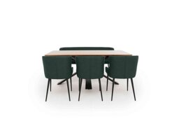 Hanoi Fixed Dining Table with Metal Base and 3 Faux Leather Chairs and a Bench - Bottle Green