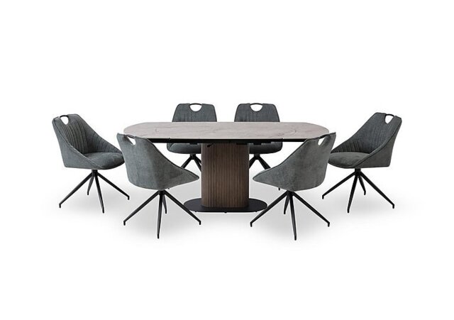 Petra Swivel Extending Dining Table and 6 Swivel Chairs - Green