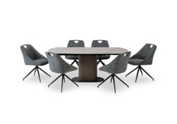 Petra Swivel Extending Dining Table and 6 Swivel Chairs - Green