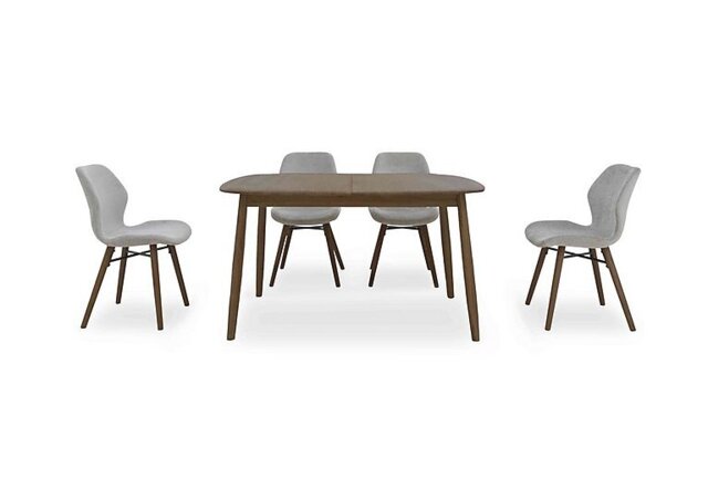 Stockholm Small Extending Dining Table and 4 Upholstered Chairs - Dark Oak