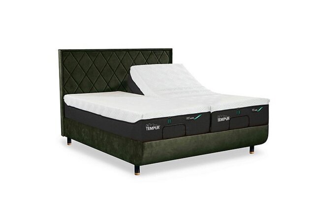 TEMPUR - Arc Ergo Smart Base Bed Frame with Quilted Headboard - Super King - Dark Green with Oak Feet