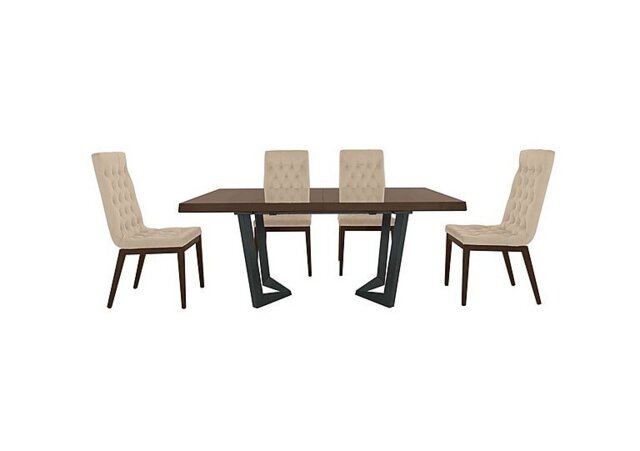 Palazzo 160cm Extending Dining Table in Dark Walnut with 4 Capitonne Buttoned Chairs - Aquos Cream
