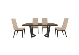Palazzo 160cm Extending Dining Table in Dark Walnut with 4 Capitonne Buttoned Chairs - Aquos Cream