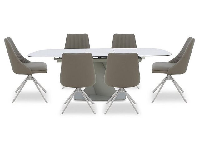 Diva Extending Dining Table and 6 Icon Chairs with Silver Legs - 180-cm