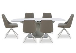 Diva Extending Dining Table and 6 Icon Chairs with Silver Legs - 180-cm