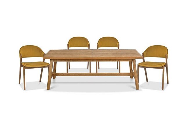 Stratford Large Extending Dining Table with 4 Fabric Chairs - Mustard Velvet