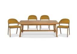 Stratford Large Extending Dining Table with 4 Fabric Chairs - Mustard Velvet