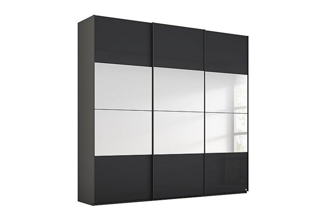 Rauch - Formes Glass 3 Door Sliding Wardrobe with Horizontal Mirrors - Graphite/Basalt Front