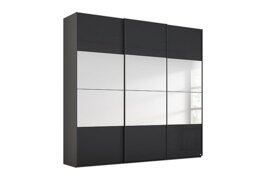 Rauch - Formes Glass 3 Door Sliding Wardrobe with Horizontal Mirrors - Graphite/Basalt Front