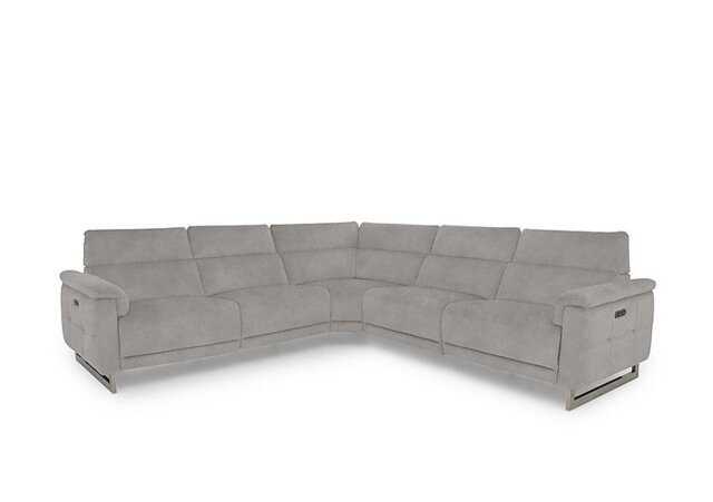 Moet Large Fabric Power Recliner Corner Sofa with Telescopic Headrests - Dexter Stone