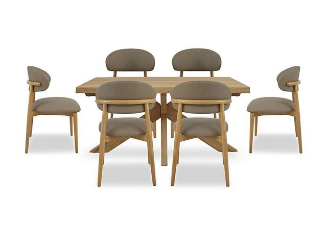 Riga Dining Table with Wooden Star Base and 6 Wooden Chairs - 140-cm - Taupe