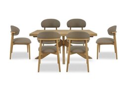 Riga Dining Table with Wooden Star Base and 6 Wooden Chairs - 140-cm - Taupe