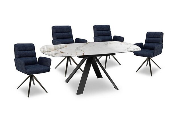 Akante - Felipe Swivel Extending Dining Table and 4 Swivel Dining Arm Chairs - 95-cm