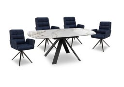 Akante - Felipe Swivel Extending Dining Table and 4 Swivel Dining Arm Chairs - 95-cm