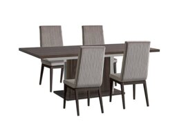Venezia 160 cm Extending Dining Table and 4 Fluted Fabric Chairs Set - Walnut