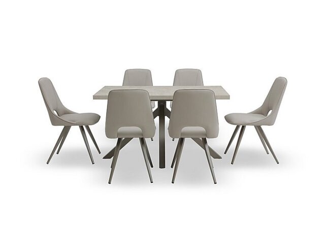 Matera Compact Dining Table with Star Base and 6 Faux Leather Chairs with Taupe Legs