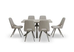 Matera Compact Dining Table with Star Base and 6 Faux Leather Chairs with Taupe Legs