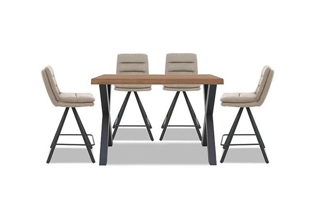 Bodahl - Hades 140cm Straight Edge Table with X Shaped Legs and 4 Njord Sand Fabric Swivel Bar Stools