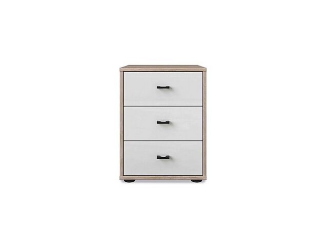 Wiemann - Dallas 40cm 3 Drawer Glass Bedside Cabinet - Holm Oak and White