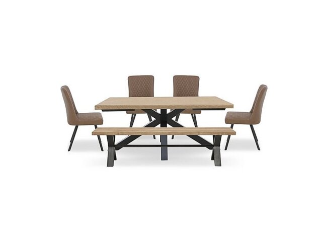 Earth Star Base Dining Table, Large Bench and 4 Chairs