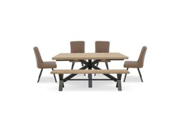 Earth Star Base Dining Table, Large Bench and 4 Chairs
