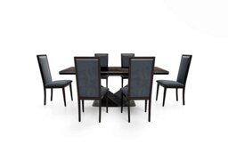 Vita Extending Dining Table and 6 Wooden Chairs with Plain Upholstered Backs - 260-cm - Miraglio Charcoal