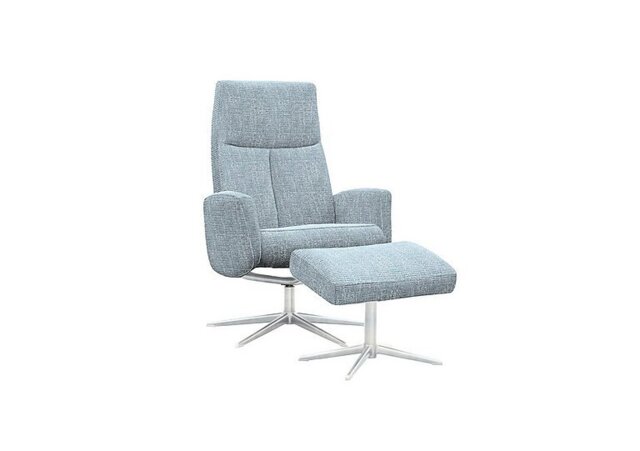G Plan - Vaasa Fabric Swivel Recliner Chair and Footstool with Chrome Base - Libby Sky