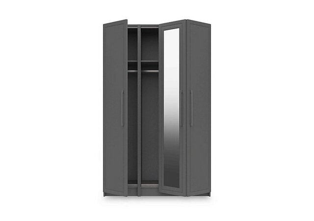 London Bedrooms - Bexley 3 Door Bifold Wardrobe with Mirror Door and Interior Lighting - Dust Grey Gloss