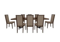 Palazzo 200cm Extending Dining Table in Dark Walnut with 8 Rombi Chairs - Aquos Taupe