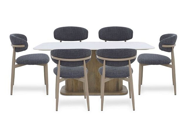 Aimar Rectangular Dining Table and 6 Open Back Chairs - Dark Grey