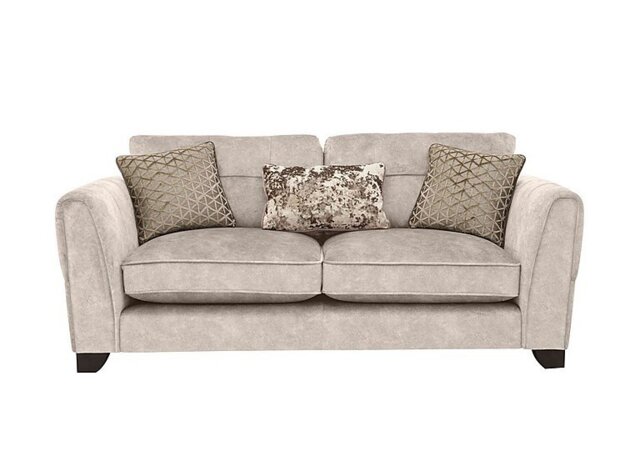 Mariah 3 Seater Fabric Classic Back Sofa with Chrome Insert - Dapple Cream with Chrome Insert